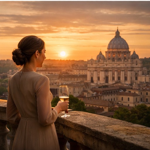 Refined cultural travel moment overlooking a European city